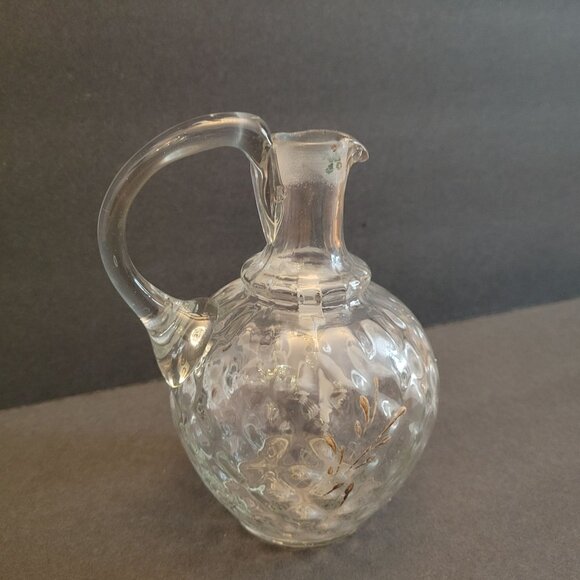 Mary Gregory Hand-Painted Clear Glass Pitcher With Handle Etched Child Scene - Picture 4 of 6